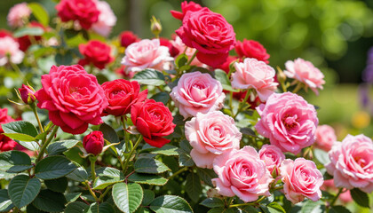 Obraz premium Blooming roses in summer garden, vibrant beauty and joy