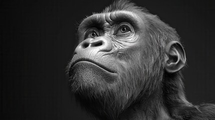 Gorilla closeup portrait dark background photorealistic nature