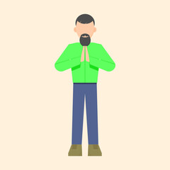 Muslim character with beard wearing green shirt. male character. Muslim theme. Ramadan theme. forgiving each other. Muslim character without face. vector illustration
