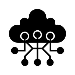 Flat Black Cloud Logo with Integrated Network Nodes – Modern Tech Vector Design
