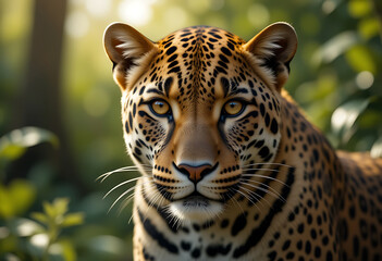 Obraz premium A captivating close-up of a leopard's face and upper body.