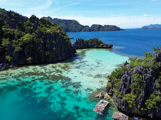 Aerial view of amazing lagoon in El Nido,Philippines, with coral reefs. High quality photo