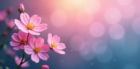 Fototapeta premium Softly glowing flowers in pastel colors against a gradient background , blue, nature
