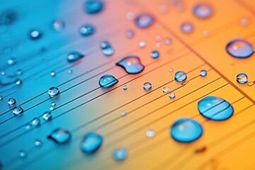 Water drops on sheet music, colorful background, musical concept, website header