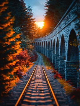 railway bridge at sunset