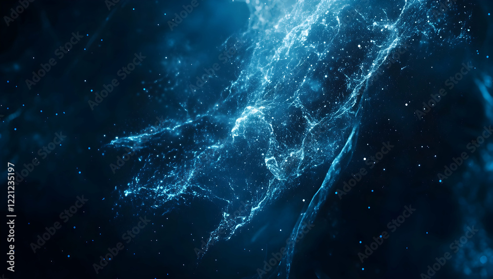 Wall mural abstract blue digital particles background with flowing lines