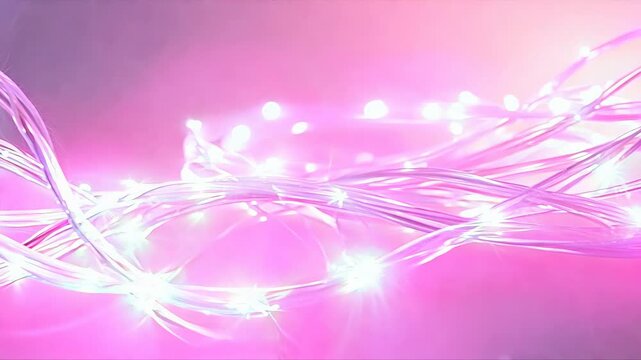 Pink string of lights is lit up. The lights are on a white background . Business abstraction