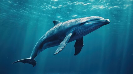 Obraz premium World whale day with marine and habitat idea. Majestic whale swimming in clear blue ocean waters.