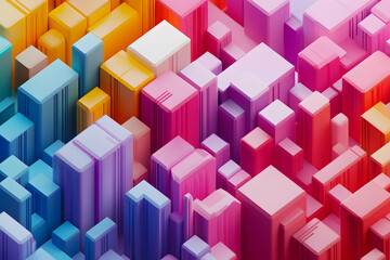 Obraz premium Colorful 3D blocks arranged in an intricate pattern, creating a vibrant and dynamic background for design projects.