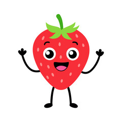Fototapeta premium Adorable Cartoon Strawberry Character with Happy Expression for Kids Illustrations