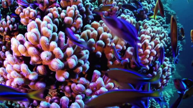 vibrant coral reef teeming with colorful fish and marine life