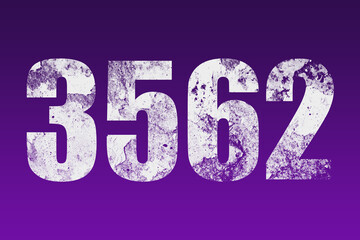 flat white grunge number of 3562 on purple background.	