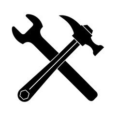 Silhouette of Crossed Hammer and Wrench Symbol