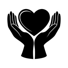 Obraz premium Silhouette of Two Hands Holding a Heart Symbolizing Care and Love