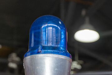 Vintage blue emergency vehicle warning and flashing lights. Police car rooftop strobe lights....
