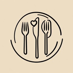 Romantic dinner, cutlery on plate, beige background, restaurant menu design