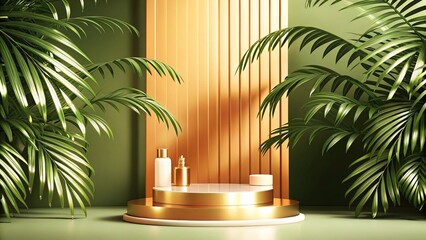 Fototapeta premium Product mockup templet, Golden luxury empty podium Illustration