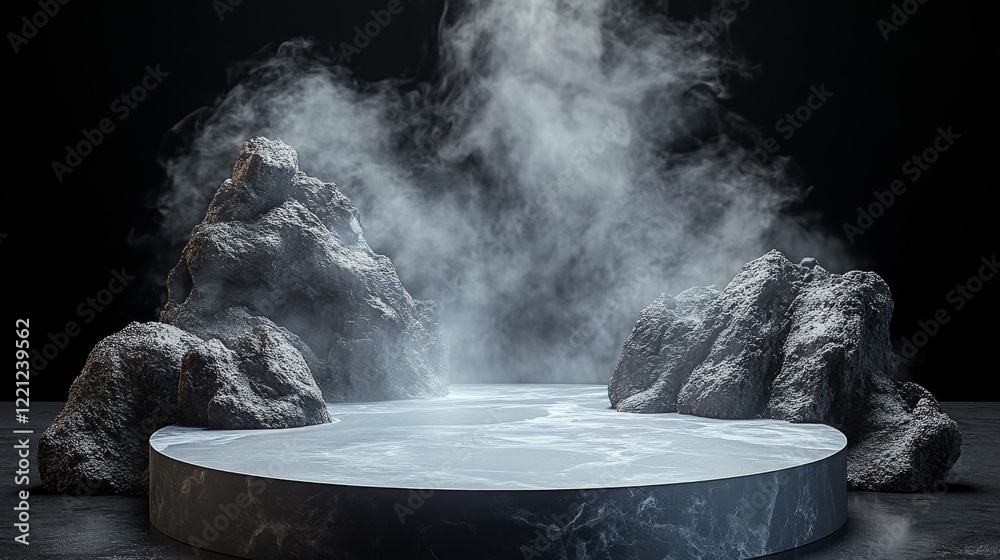 Leinwandbilder mysterious landscape with swirling mist and dark rocky formations creating a surreal atmosphere in a