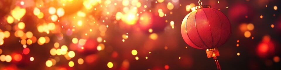 Obraz premium Vibrant Lanterns Glowing in a Festive Atmosphere with Warm Bokeh Lights Celebrating Culture and Joy During Nighttime Celebrations.