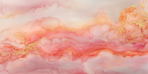 Watercolor texture in soft pink and orange tones, resembling beautiful clouds across a serene space