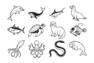 Sea animal vector illustration bundle