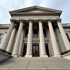 Grand Neoclassical Building with Imposing Columns and Wide Ascending Staircase