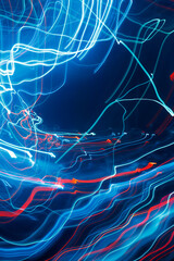 Abstract blurred colorful light effect on a black background. Long exposure photo of moving camera.