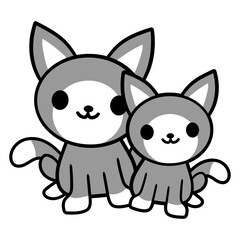 2 Cats Friends Cool Team Crew Two Cute Pet Kittens Design Lover Art Vector Illustration Card T-Shirt Poster Sticker Graphic Print Decorative Drawing Isolated Logo Decoration Symbol Creative Cool Style