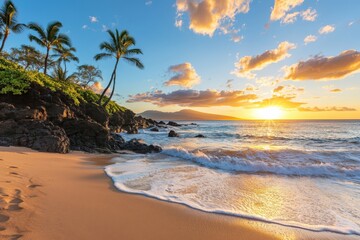 Serene sunset over a secluded beach maui nature photography tropical paradise wide angle tranquility