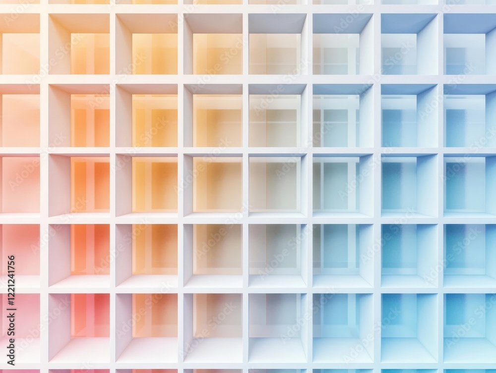 Poster geometric pattern displaying vibrant gradients in square grids modern design digital art minimalist 