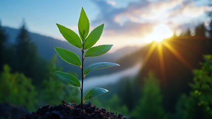 New Life Emerging at Sunrise in Mountain Landscape