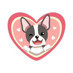 Vector cartoon valentine cute boston terrier dog with big heart for design.