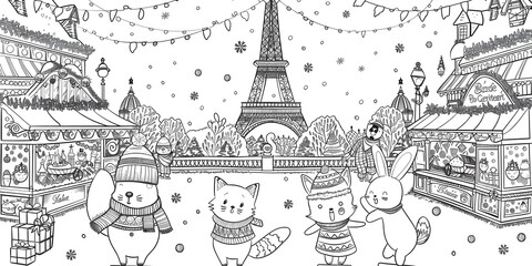Tower Drawing in Black and White Cartoon Style Illustration