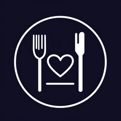 Simple Vector Icon of Fork and Knife with Heart on a Plate. Restaurant Icon