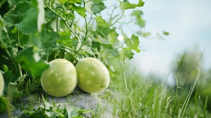 Fototapeta premium Watermelons growing in field farm landscape nature photography