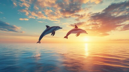Majestic Dolphins Leap at Sunset: A Breathtaking Ocean Scene