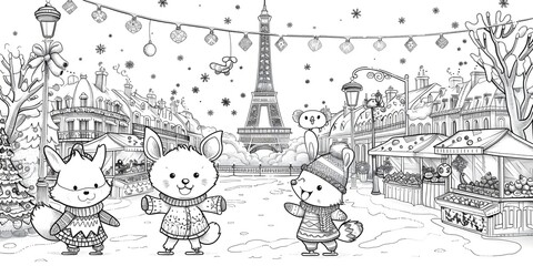 Tower Drawing in Black and White Cartoon Style Illustration