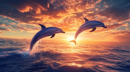 Majestic Dolphins Leaping at Sunset