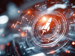 Abstract Rocket Launch in Glowing Digital Interface