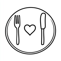 Simple illustration of plate, fork, knife, and heart