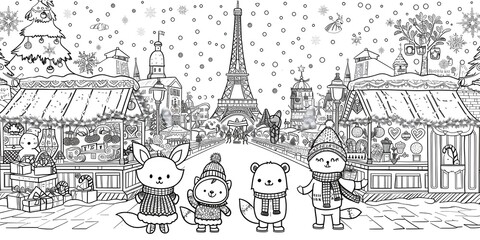 Tower Drawing in Black and White Cartoon Style Illustration