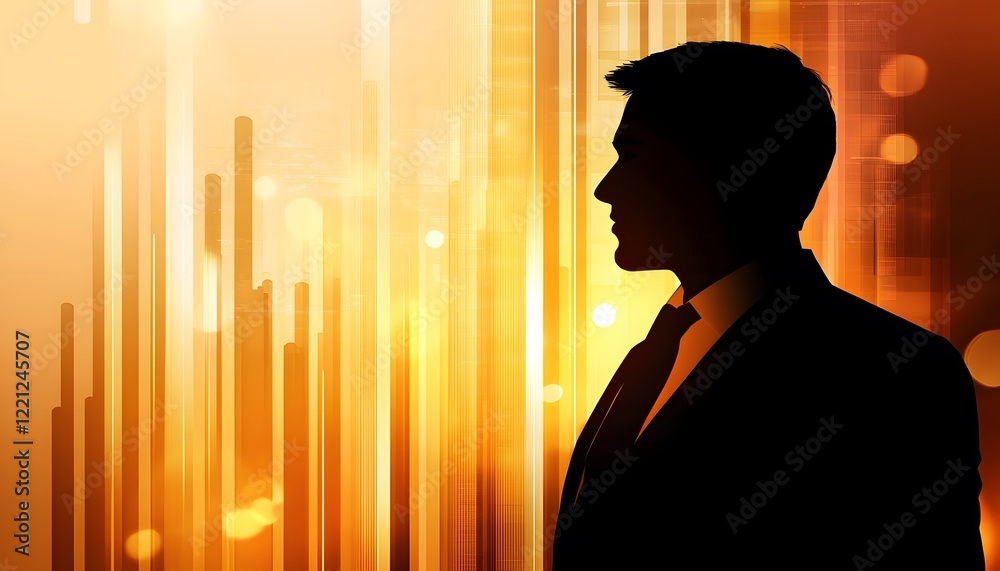 Poster professional silhouette of businessman against a vibrant background featuring shades of orange and y
