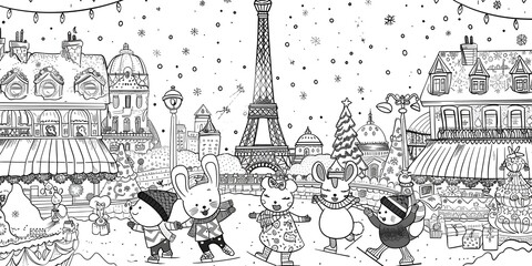Tower Drawing in Black and White Cartoon Style Illustration