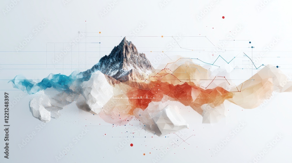 Poster data visualization presentation with dynamic charts and graphs abstract mountain landscape digital a