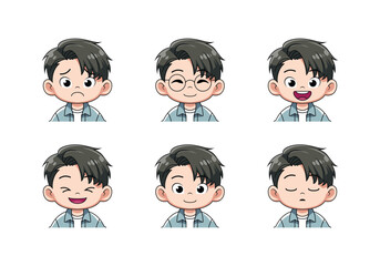 Collection of cartoon vector illustrations cute boys with various expressions
