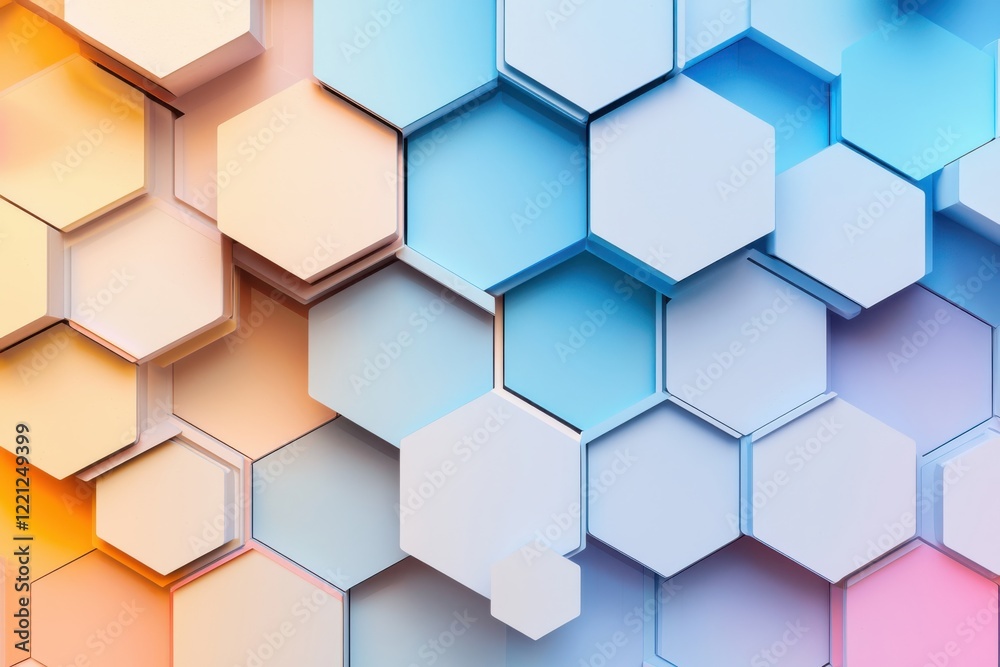 Poster dynamic geometric patterns of hexagonal shapes in vibrant gradients abstract art modern design digit
