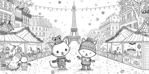 Tower Drawing in Black and White Cartoon Style Illustration