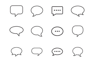 Set of Simple Black Outline Speech Bubbles for Design