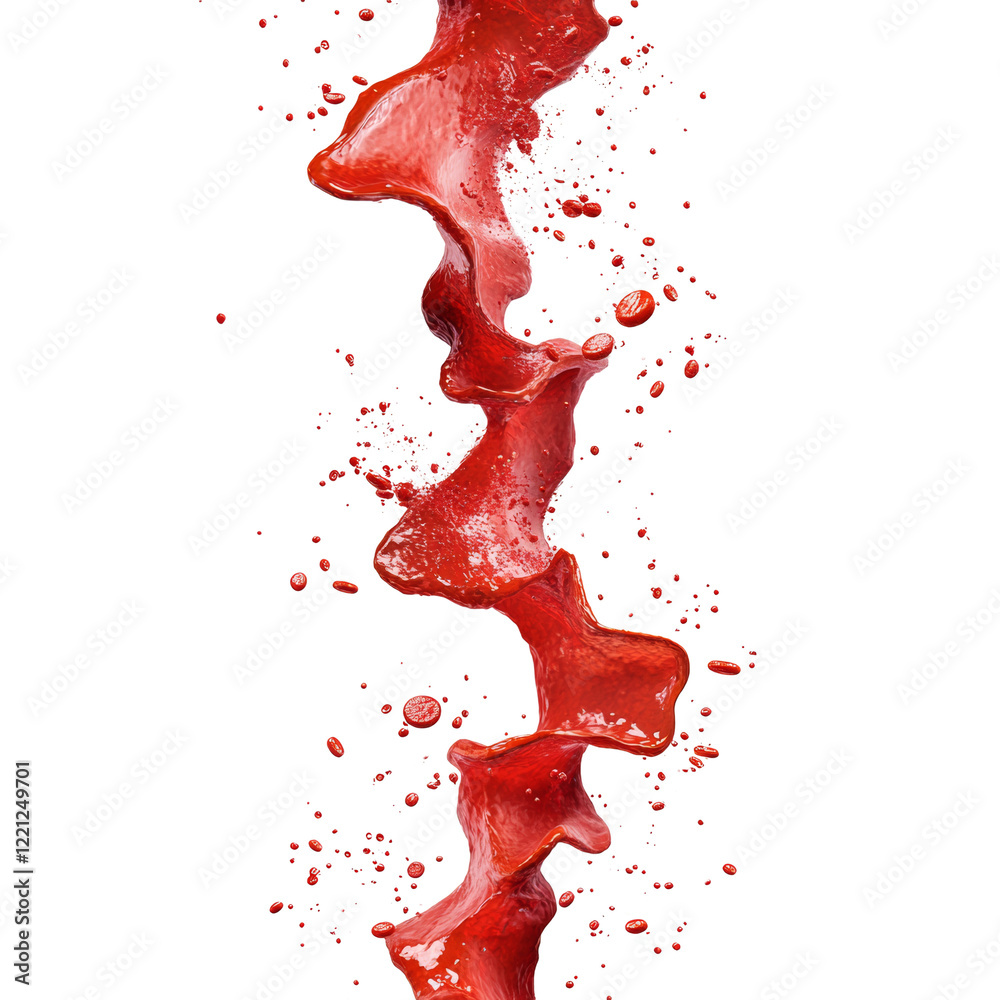Aufkleber a vertical image showcasing a vibrant red liquid splashing downwards against a stark black backgroun