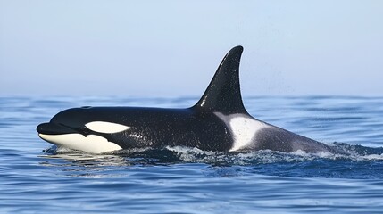 Fototapeta premium Orca surfacing ocean wildlife nature background marine conservation
